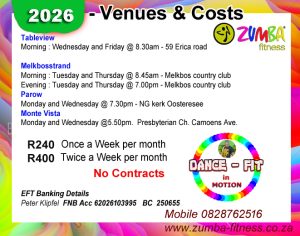Venue and times - Zumba gold Cape Town