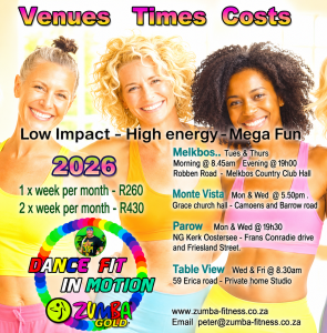 costs times and venues for Zumba Gold dancefit Cape Town 